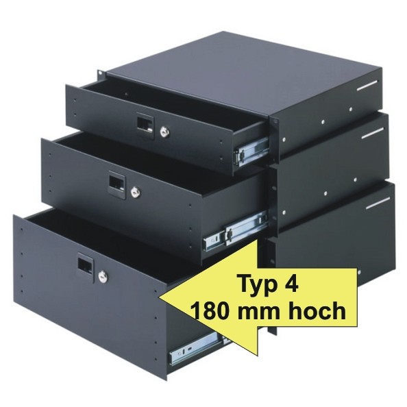 KFO04 Rackschublade, Typ 4 180 mm hoch, HE Aluminium mit Schloß